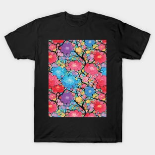 seamless tiled colorful floral trees abstract soft paint Japanese style unique T-Shirt